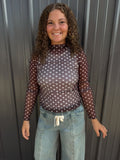 POLKA DOT FITTED LONG SLEEVE MESH TOP