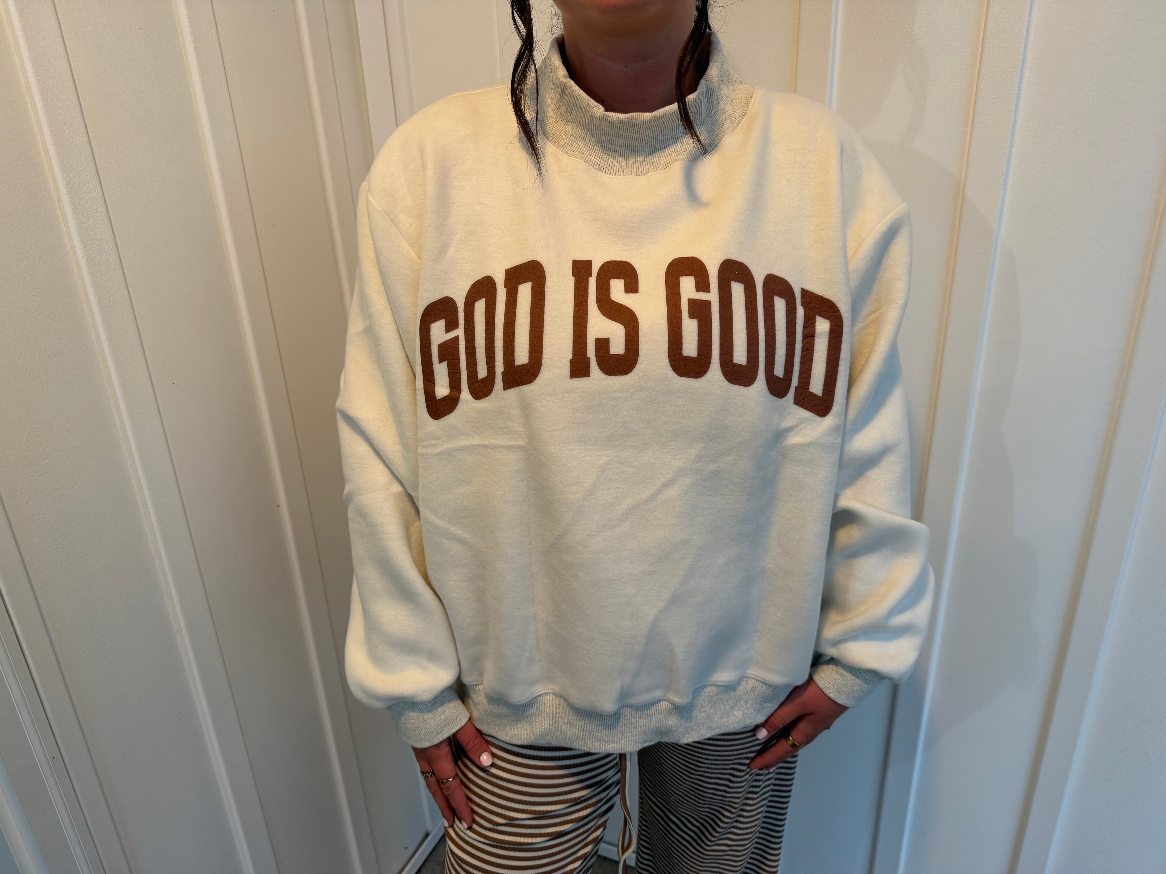JESUS & God is good Reversible mock neck sweatshirt
