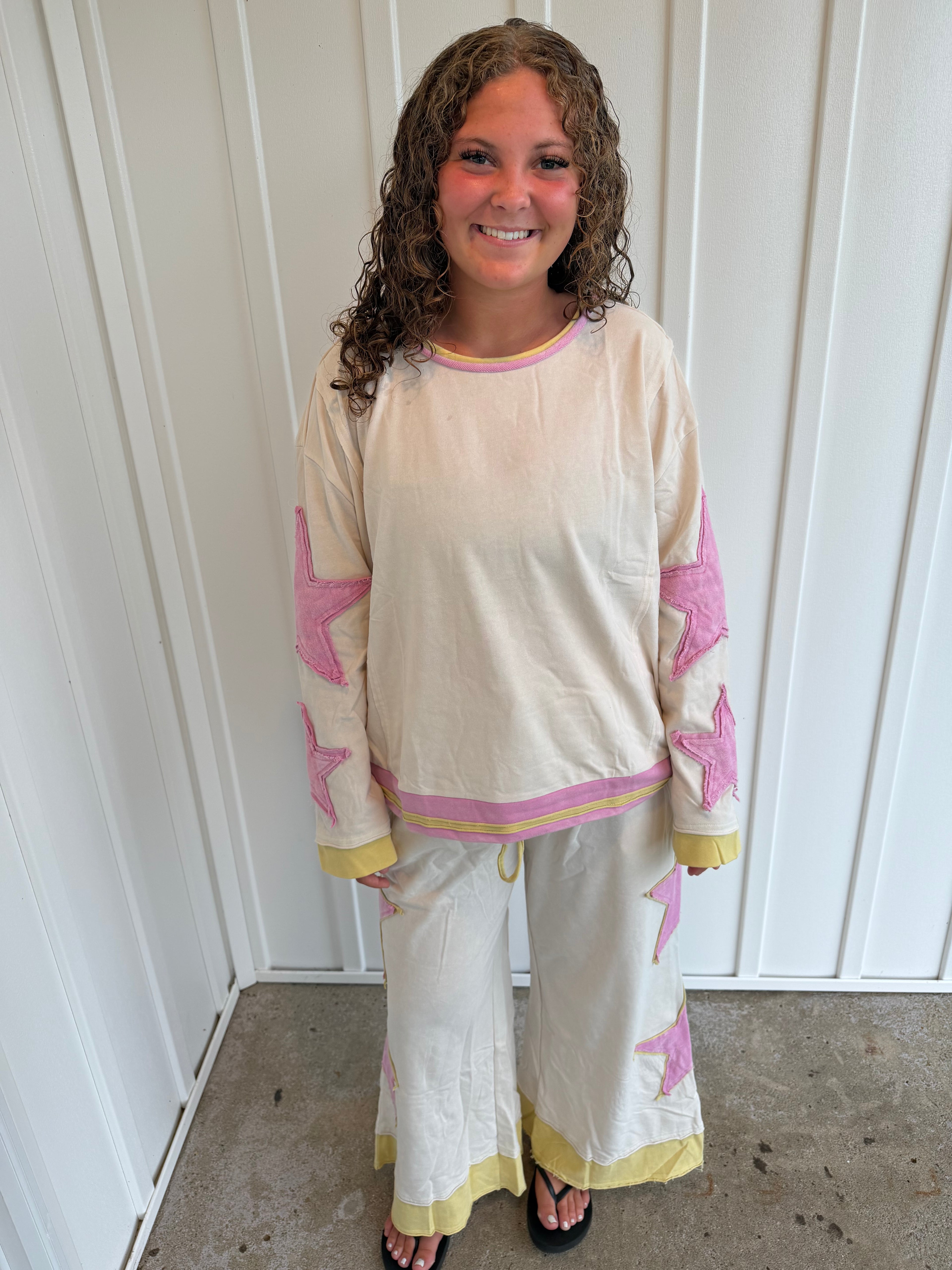 Star patch wide leg pants