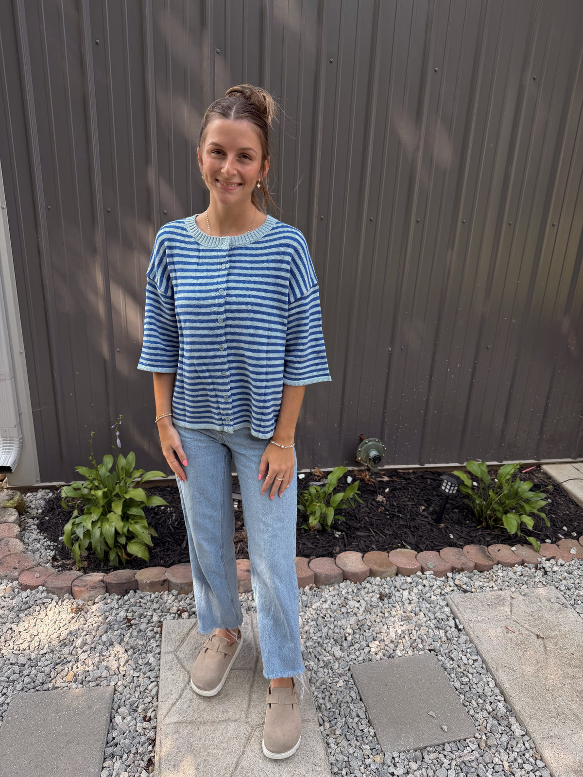Blue Striped Knitted Top