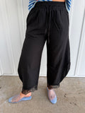 lace trim barrel pants