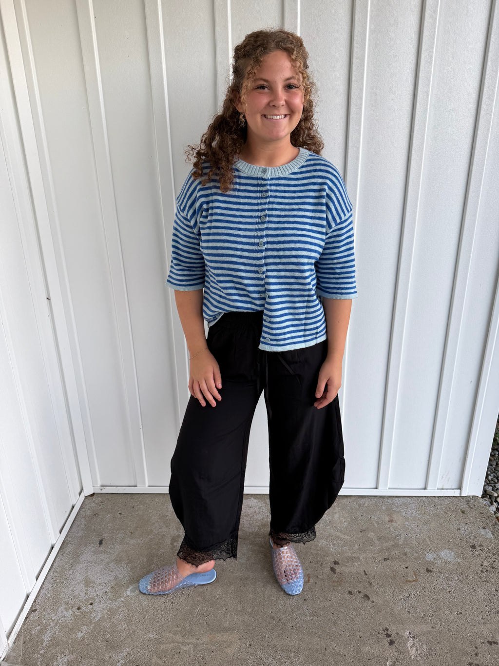 lace trim barrel pants