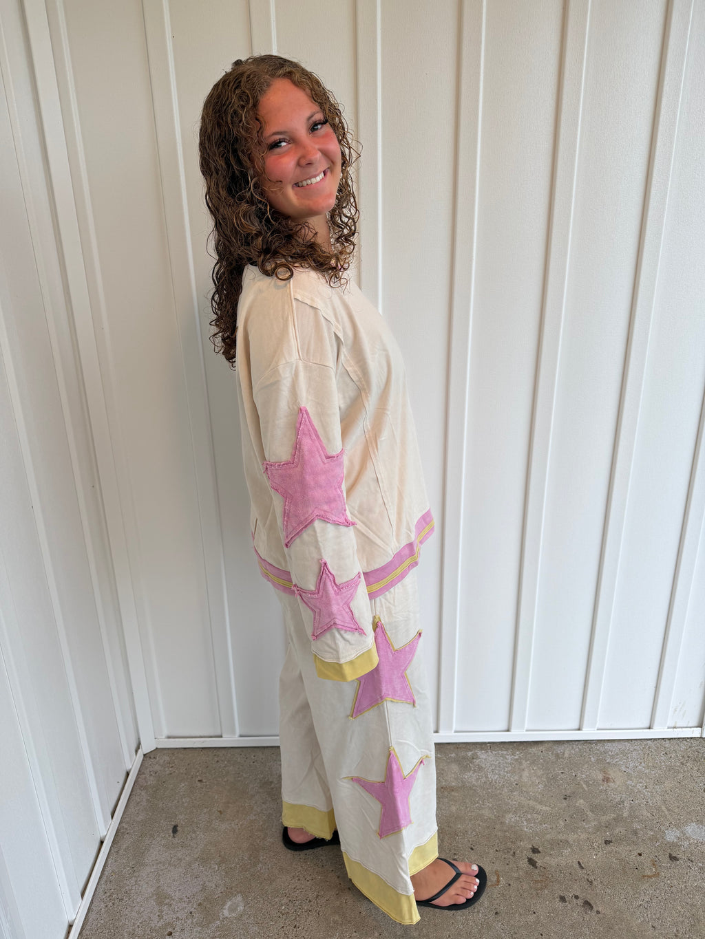 Star patch wide leg pants
