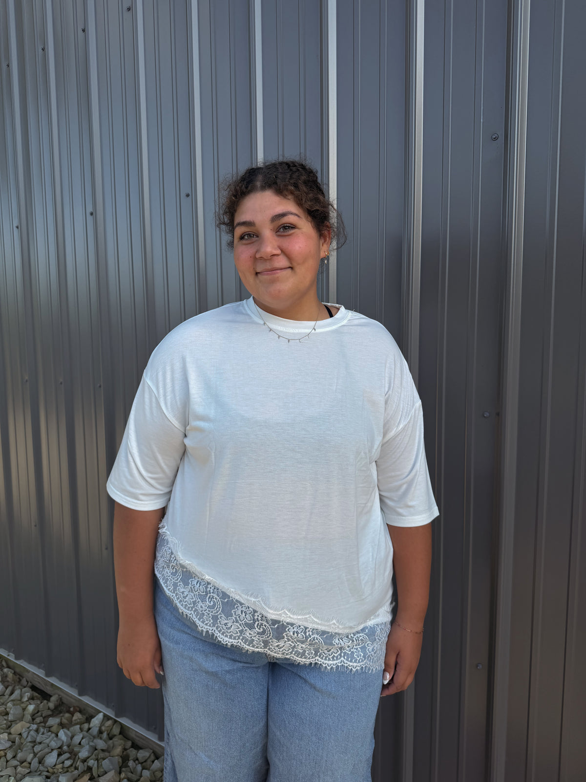 white tee with lace trim