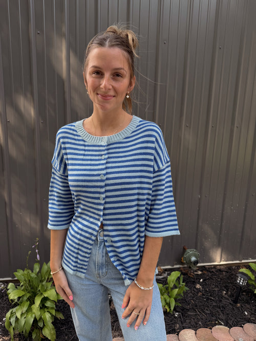 Blue Striped Knitted Top
