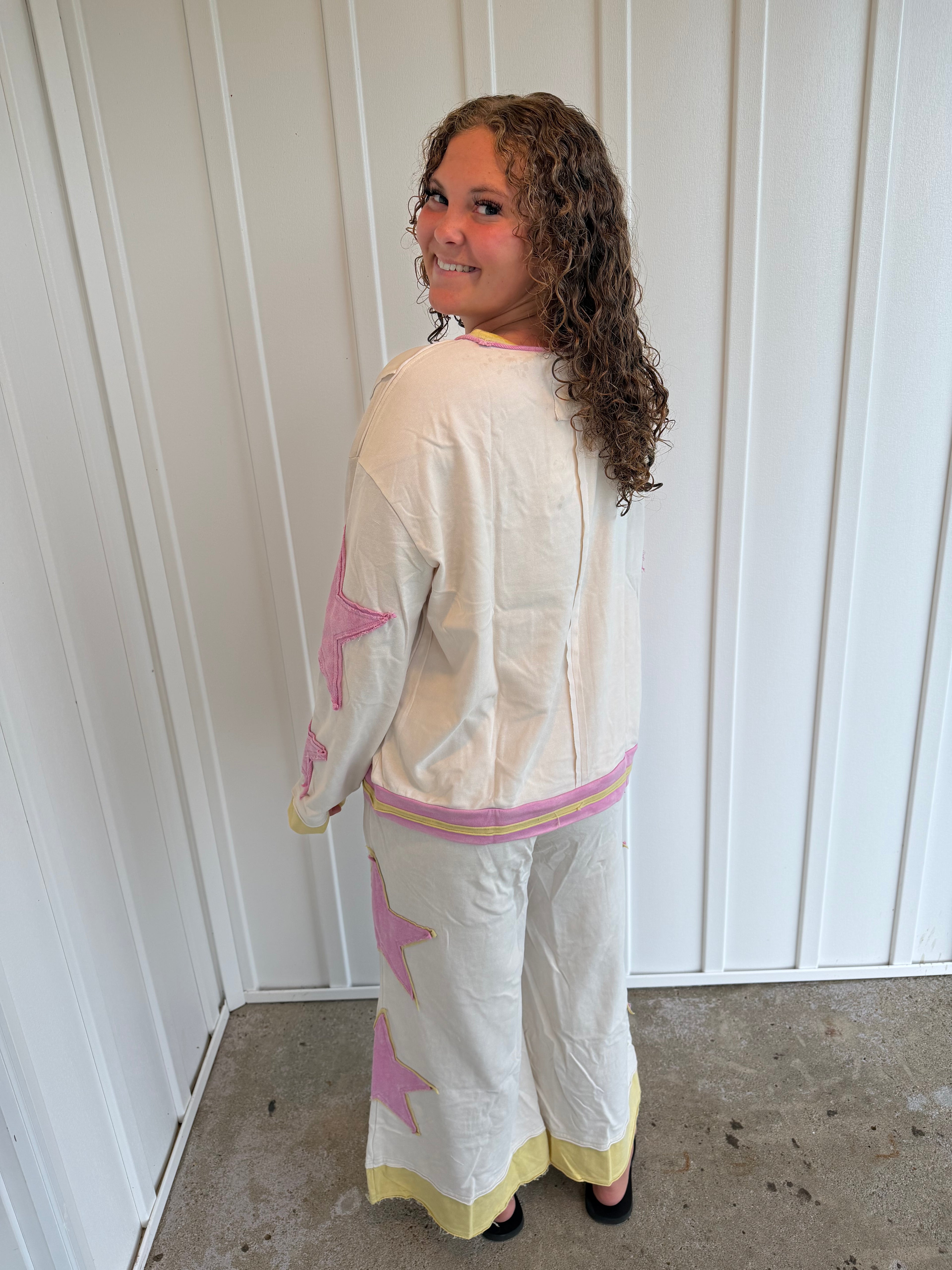 Star patch wide leg pants