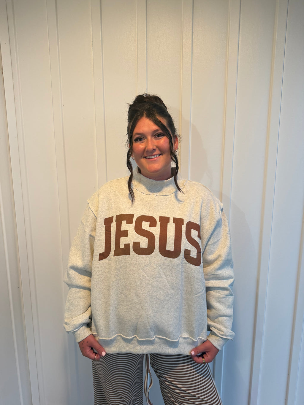 JESUS & God is good Reversible mock neck sweatshirt