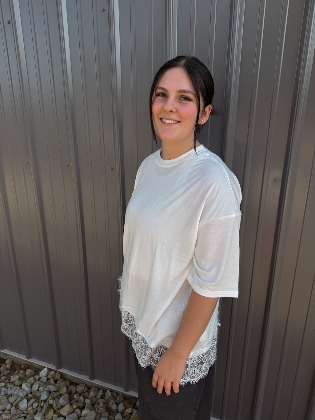 white tee with lace trim