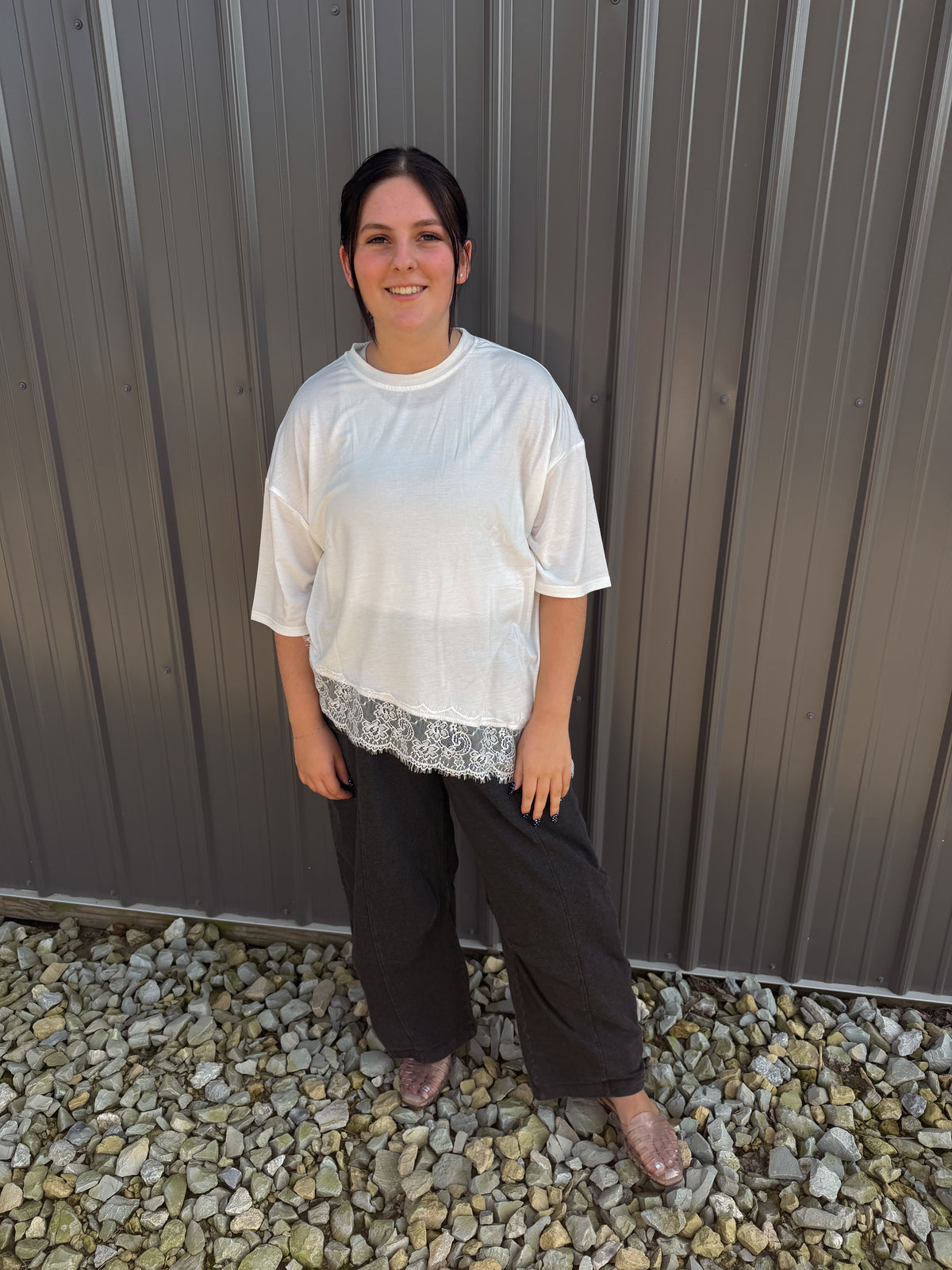 white tee with lace trim