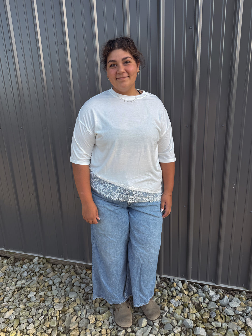 white tee with lace trim