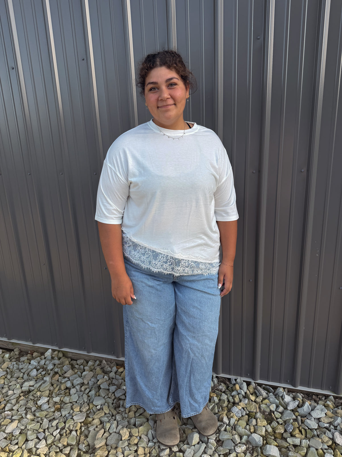 white tee with lace trim