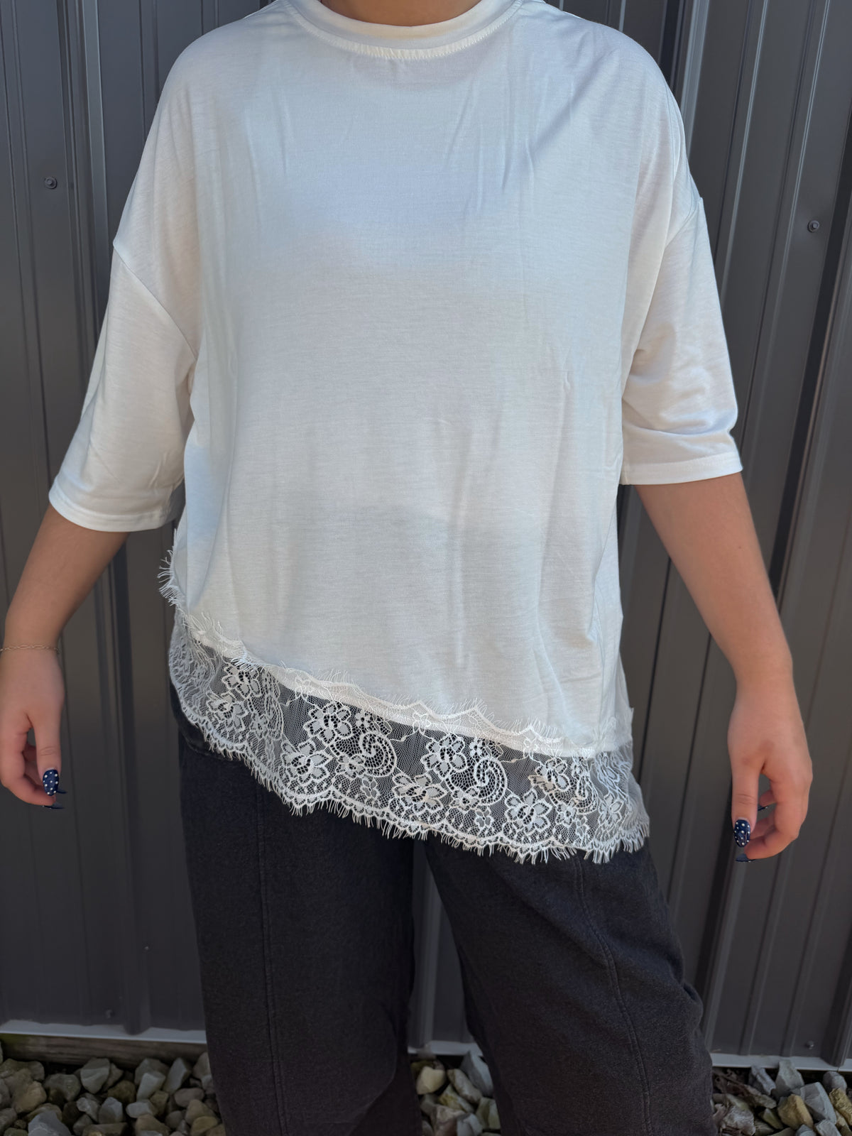 white tee with lace trim