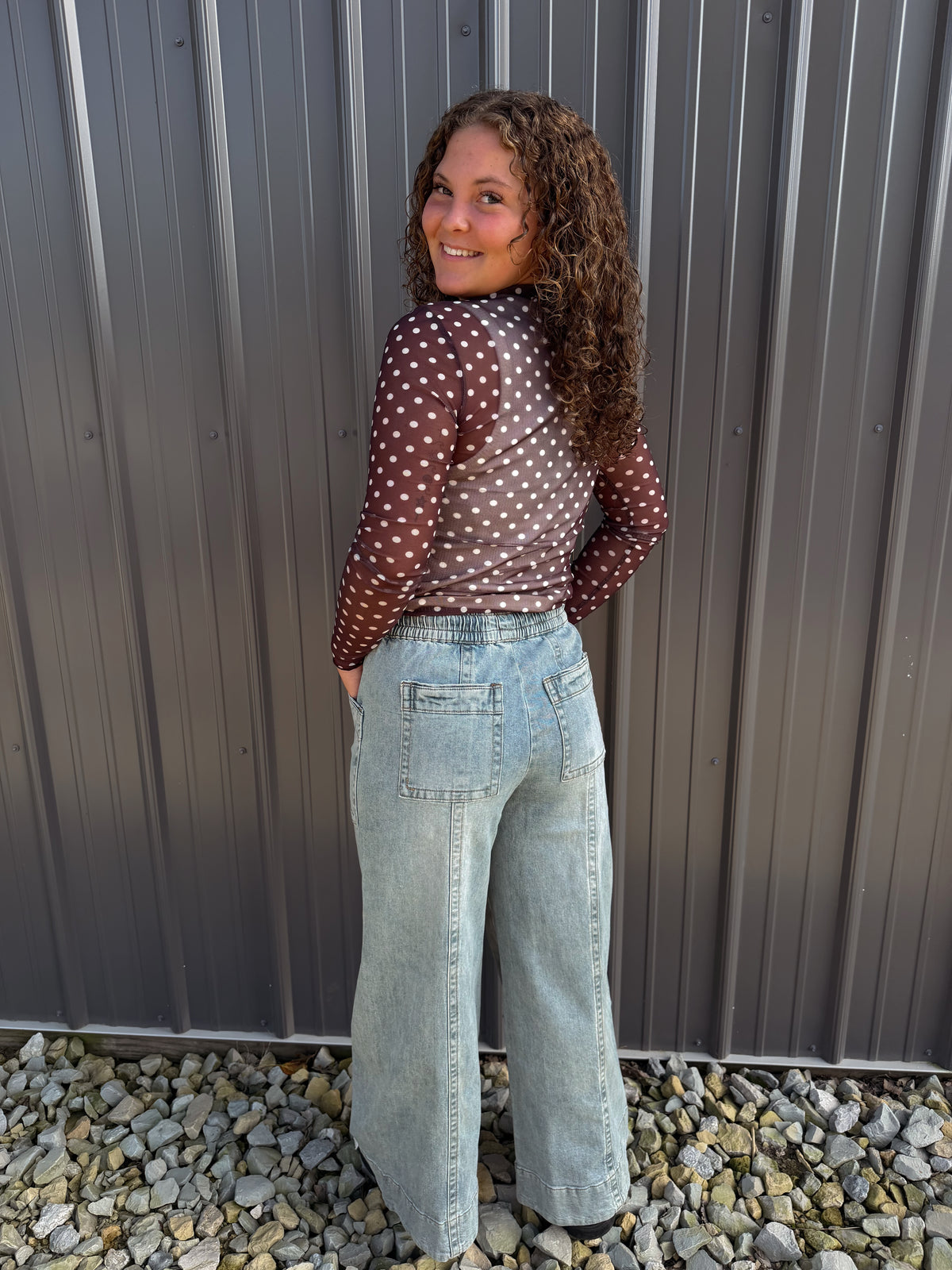 WIDE LEG ELASTIC WAIST PANTS