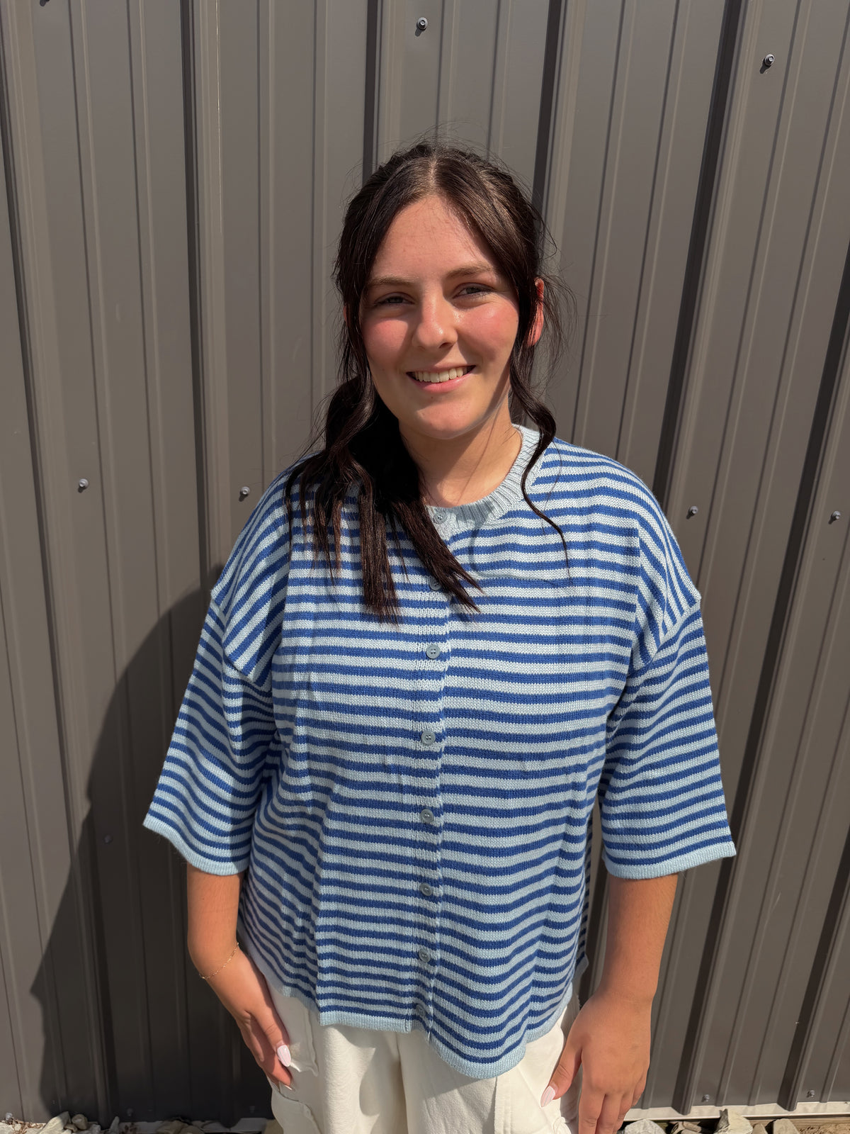 Blue Striped Knitted Top
