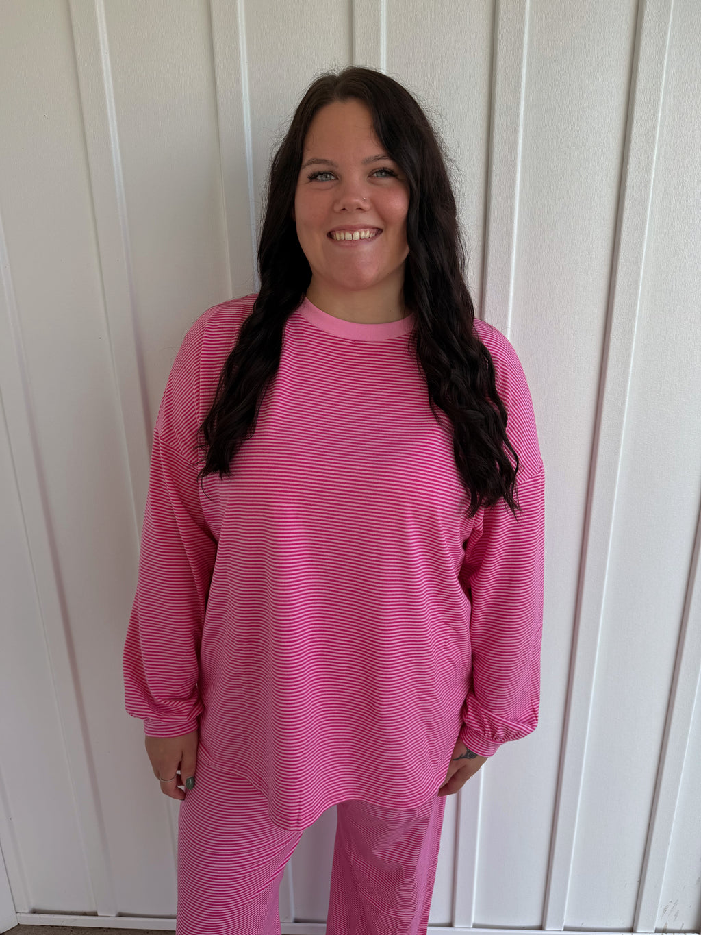 bubblegum pink Stripe Lounge Matching Pant Set
