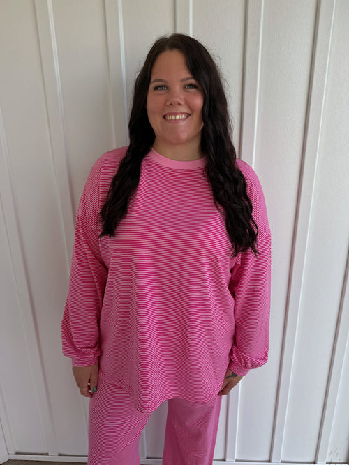 bubblegum pink Stripe Lounge Matching Pant Set