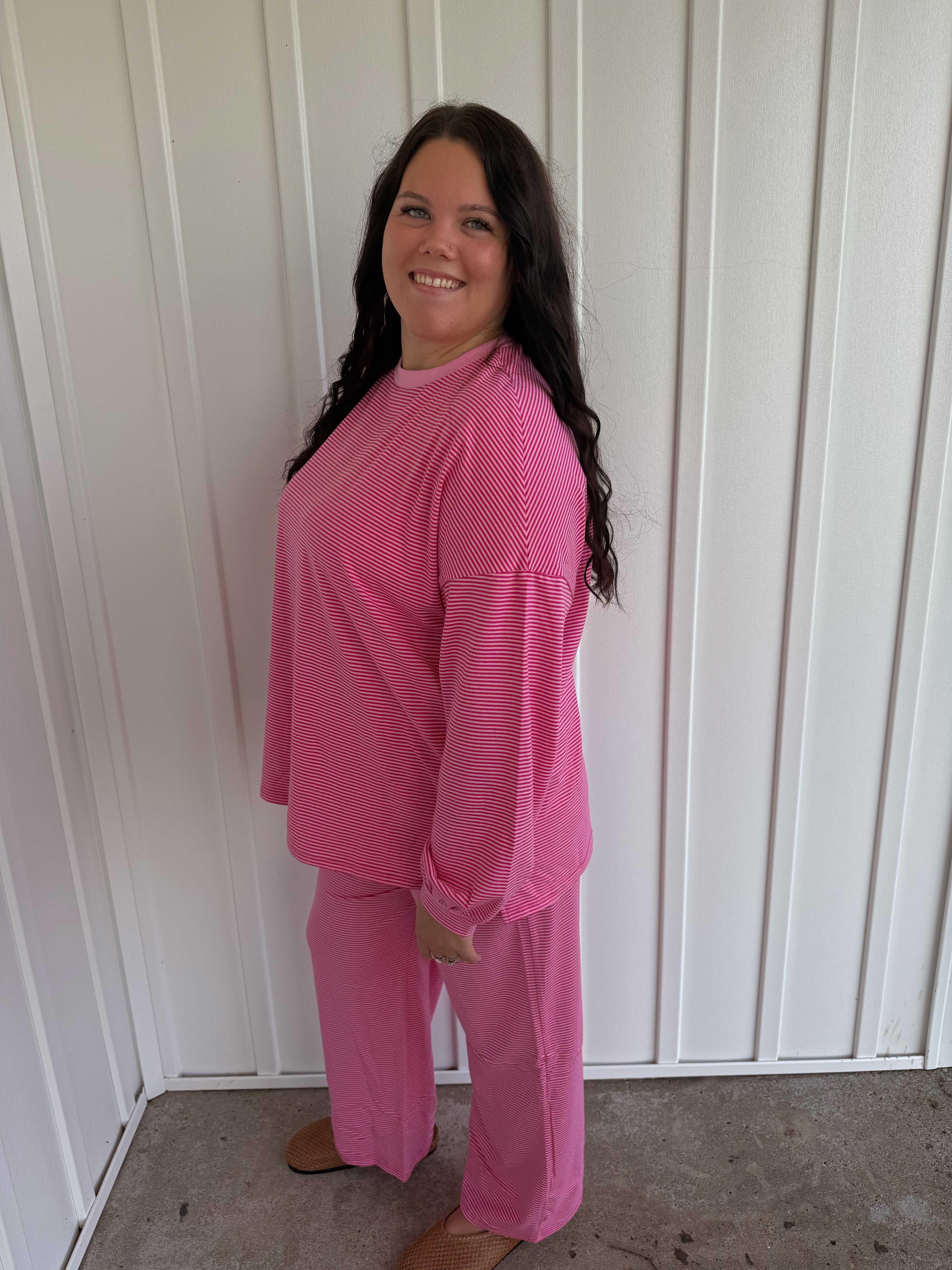 bubblegum pink Stripe Lounge Matching Pant Set