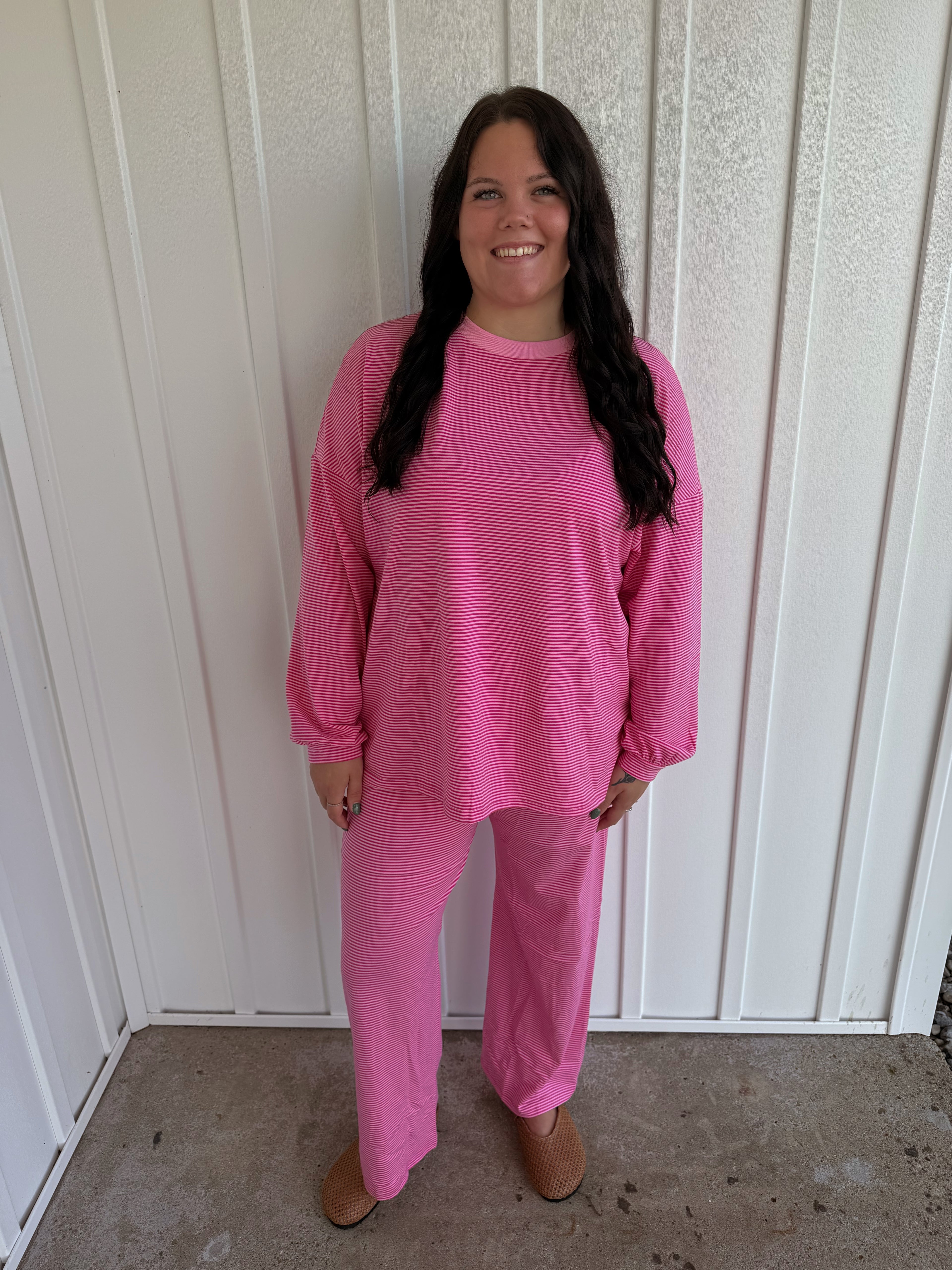 bubblegum pink Stripe Lounge Matching Pant Set
