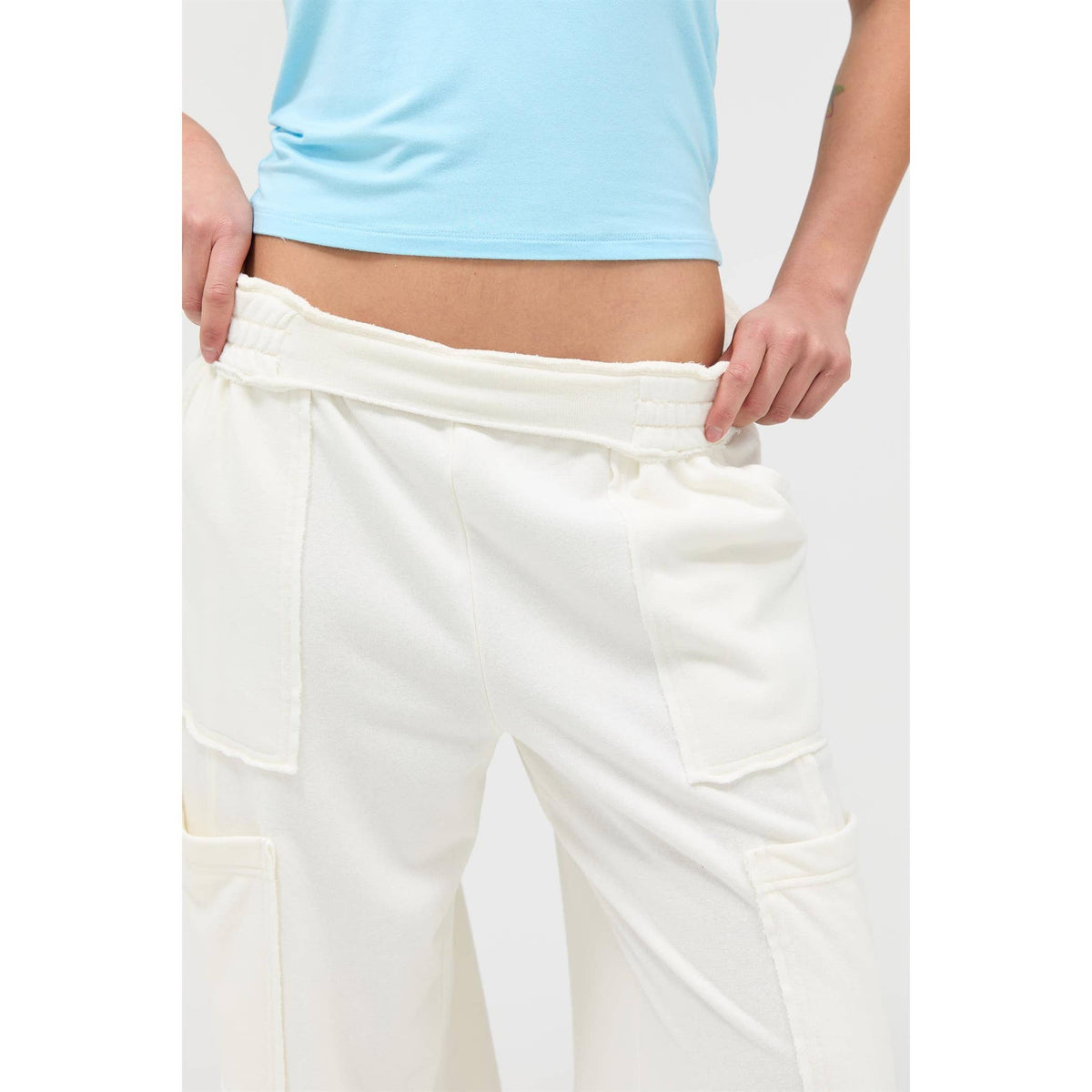 Cream Wide Leg Cargo Pants